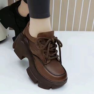 2026年春款新款小个子8cm内增高单鞋女加绒二棉真皮复古松糕鞋