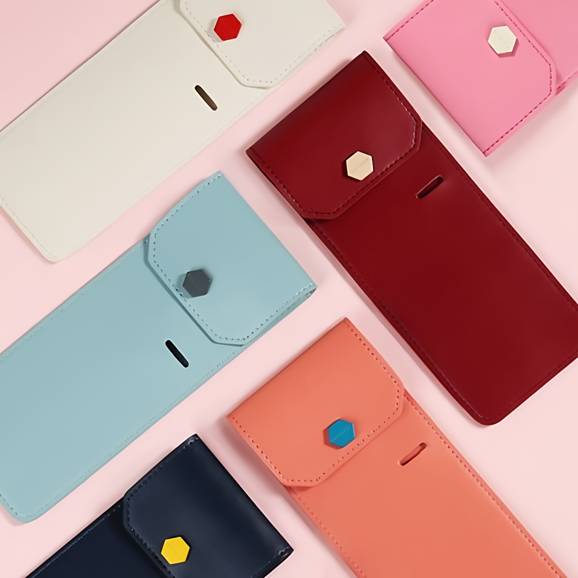 韩国monopoly商务气质纯色皮革学生办公笔袋便携搭扣插笔文具袋