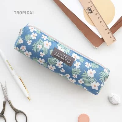 韩国正品iconic简约卡通清新花卉立体便携长款拉链笔袋文具包药包