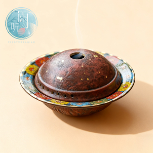 陶制手作仓云香炉手绘唐卡家用陶瓷室内熏香炉檀香提香茶道摆件