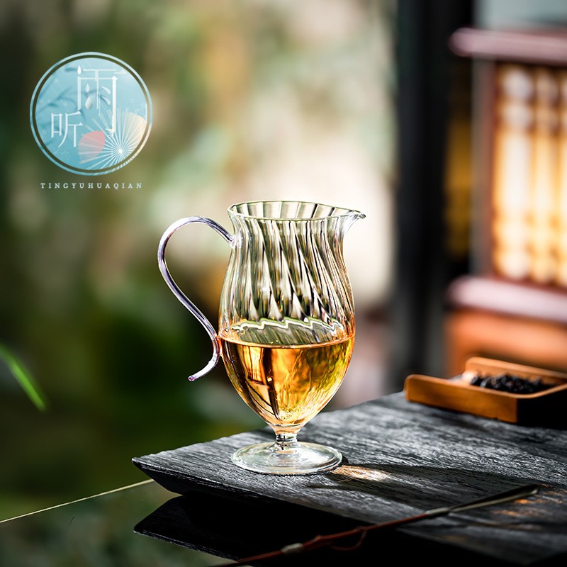 公道杯茶器手工耐热玻璃公杯茶海茶具高硼硅花形分茶器彩把鹰嘴