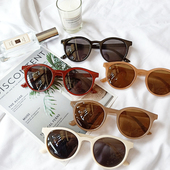 2025新款 韩国复古圆框奶油摩卡茶色偏光太阳镜小框网红个性 墨镜女