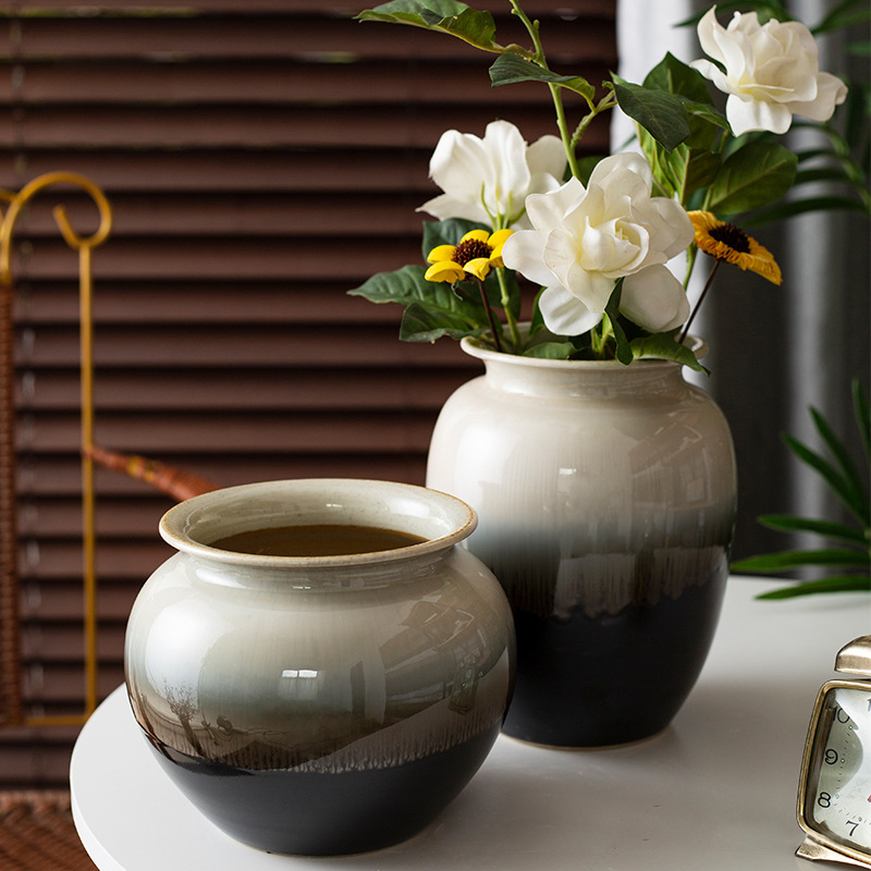 沁园春亮面釉灰白渐变陶瓷花瓶插干花高档简约现代新中式家居摆件