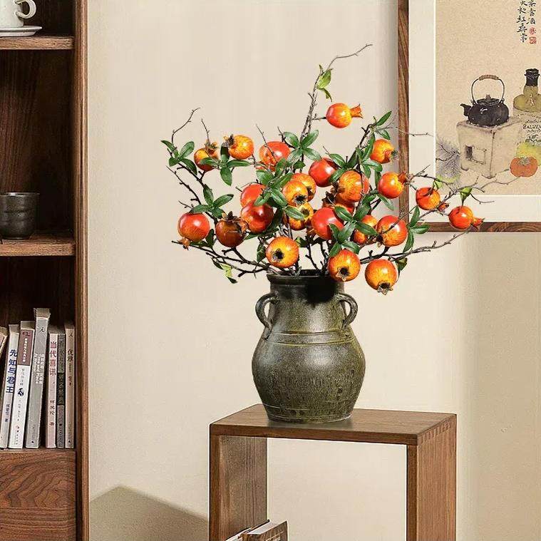 仿真花石榴花装饰柿子果实插花假花餐桌摆件客厅轻奢摆设干花花束,家居饰品,仿真花/假花,淘宝优惠券,粉丝福利购,淘宝优惠卷
