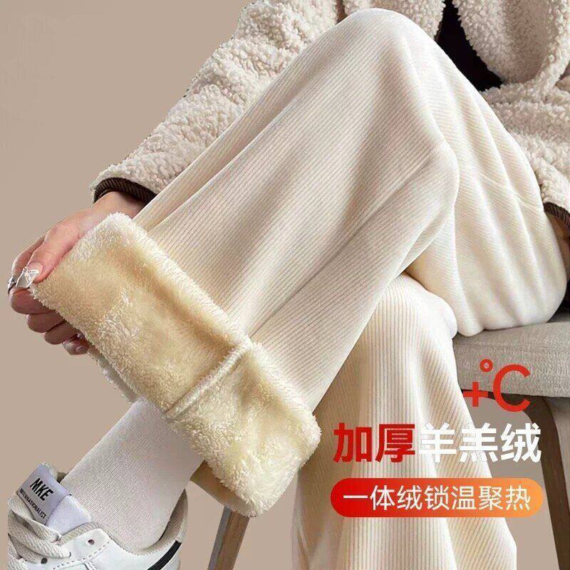 清仓捡漏~特厚加绒羊羔绒灯芯绒阔腿裤女秋冬宽松雪尼尔休闲裤子