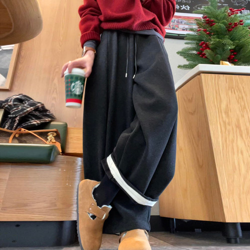 小个子加绒毛呢休闲裤