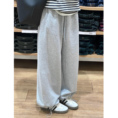 灰色休闲运动束脚卫裤女大码秋季2025新款胖mm宽松显瘦直筒阔腿裤