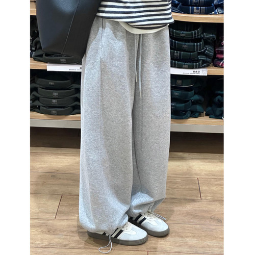 加绒灰色休闲运动束脚卫裤