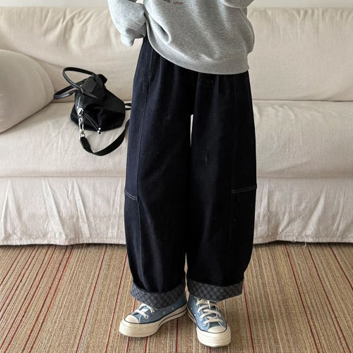 卷边直筒牛仔裤女大码