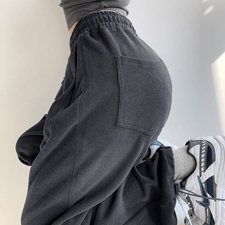 胖mm休闲运动卫裤加绒加厚大码秋冬胖妹妹宽松显瘦抽绳束脚长裤子