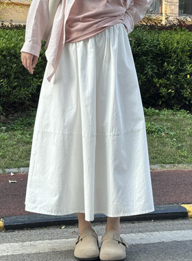 中长款a字半身裙女大码春季新款胖妹妹高腰宽松显瘦大摆蓬蓬伞裙