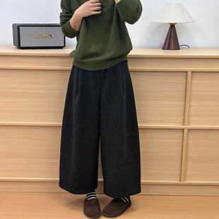 秋冬胖mm宽松显瘦八分直筒阔腿奶奶裤 小个子加绒毛呢休闲裤 女大码