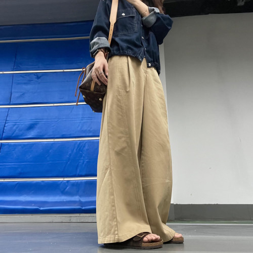 卡其色工装阔腿裤女大码秋季
