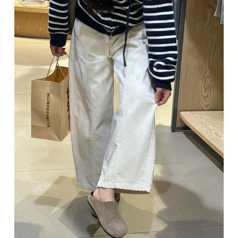 加绒小个子灯芯绒阔腿裤