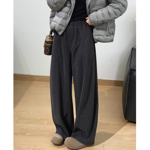 胖mm宽松显瘦慵懒直筒长裤 秋冬2025新款 女大码 加绒毛呢休闲阔腿裤