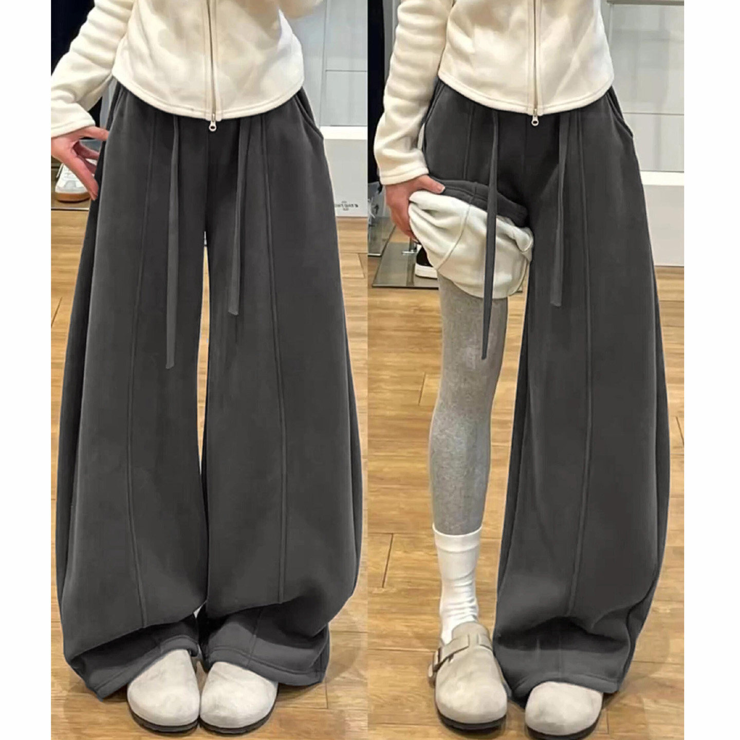 加绒弯刀运动休闲卫裤女大码秋冬2025新款胖妹妹宽松显瘦阔腿长裤