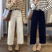子 秋冬胖妹妹mm宽松显瘦直筒阔腿裤 小个子加绒灯芯绒休闲裤 女大码