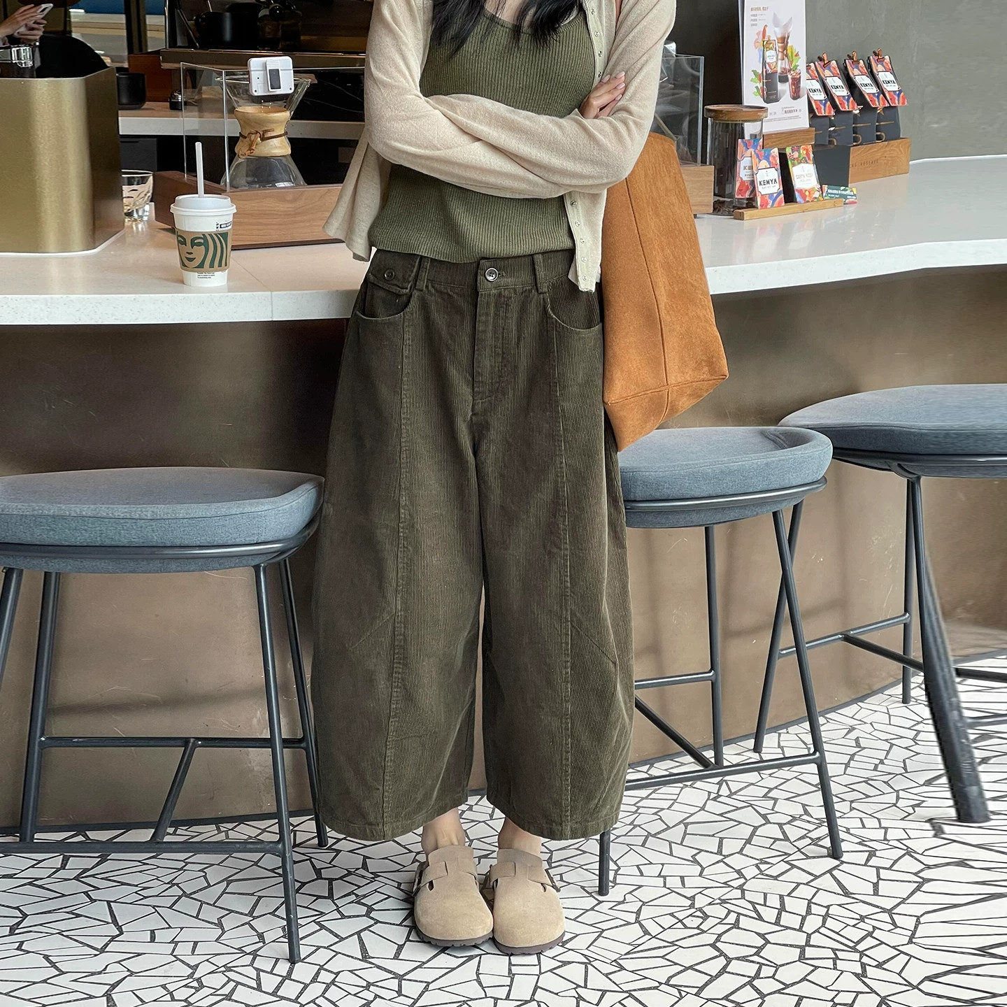 灯芯绒九分直筒休闲裤女大码秋冬新款胖mm宽松显瘦小个子阔腿裤子