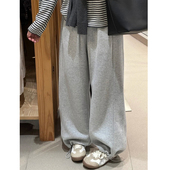 胖妹妹宽松显瘦直筒阔腿裤 灰色休闲运动卫裤 2026新款 春季 子 女大码