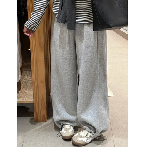 灰色休闲运动卫裤女大码春季