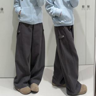 加绒日系休闲工装裤女大码秋冬新款胖妹妹mm宽松显瘦直筒阔腿长裤