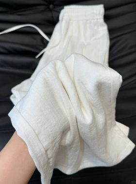 白色棉麻休闲裤女大码夏季薄款胖妹妹mm宽松显瘦垂感直筒阔腿裤子