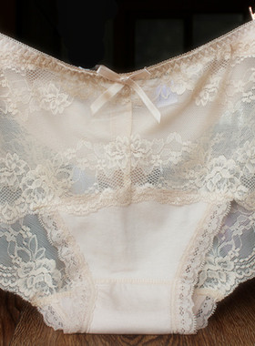 无束缚出口日系无痕性感蕾丝中高腰大码平角女士内裤夏季白色轻薄
