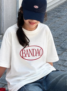 女童短袖T恤2026夏季新款青少年字母印花短袖初中生宽松休闲上衣