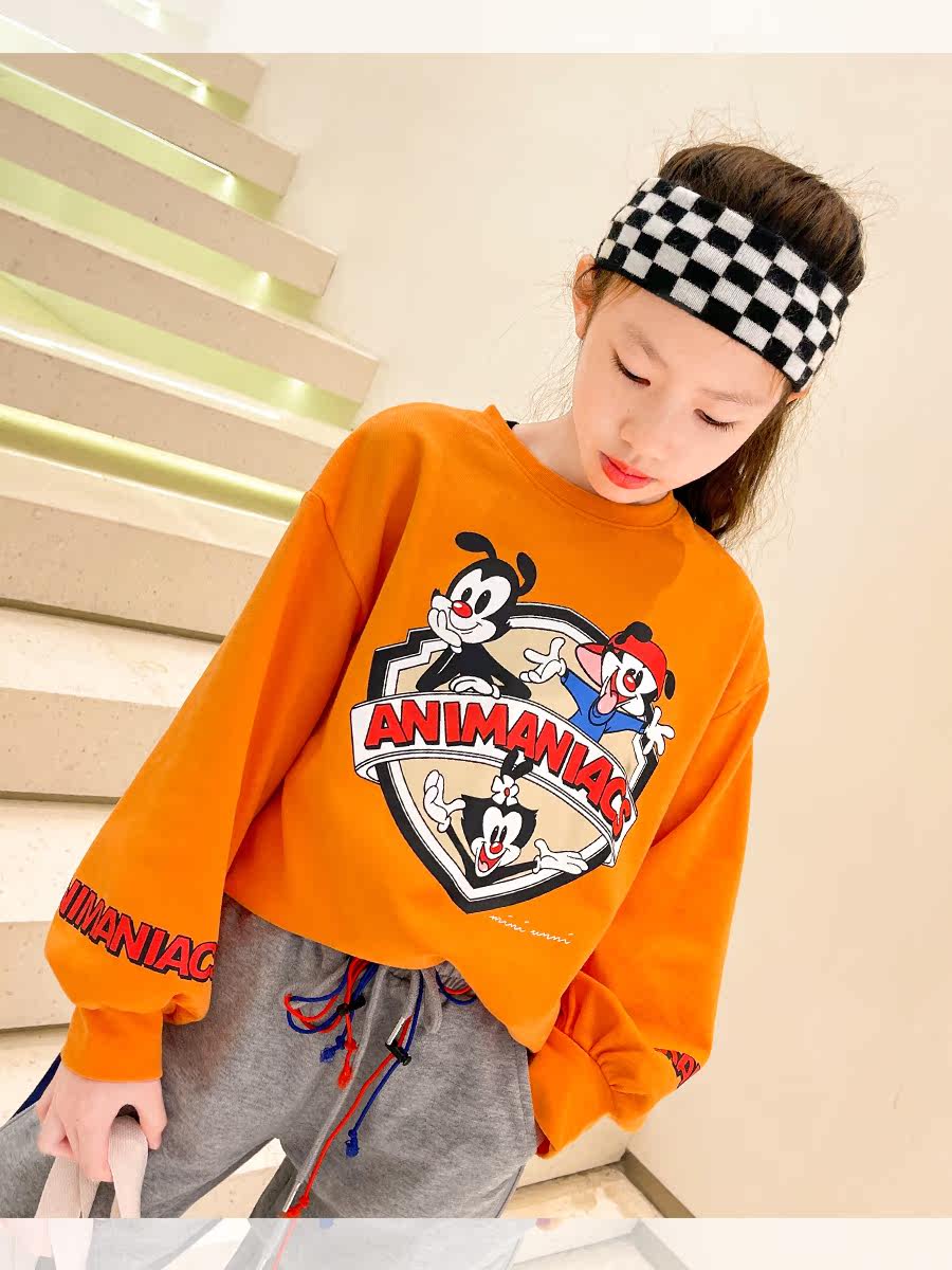 Feifei's Wardrobe Girls Thin Sweater 2021 Spring and Autumn New Middle-aged and Big Boys Korean Style Foreign Style Cartoon Print Tops