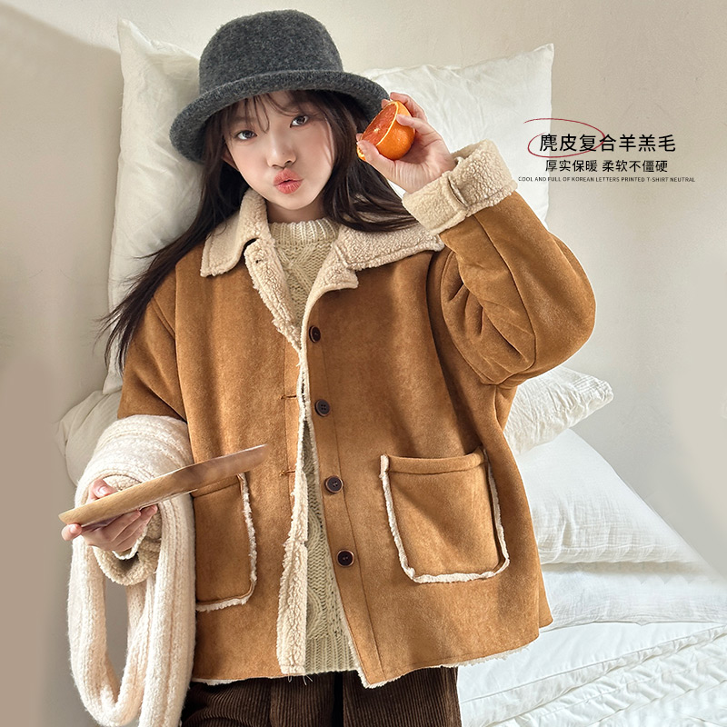 女童羊羔毛外套秋冬加厚麂皮绒潮