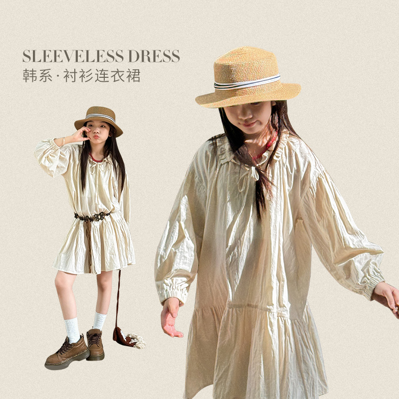 女童连衣裙春秋2025新款儿童长袖气质蓬松韩版纯棉休闲时尚裙子潮