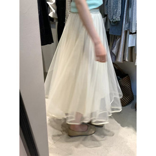 2025春氛围感杏色半身裙松紧腰高腰欧货质感潮流显瘦宽松质感127