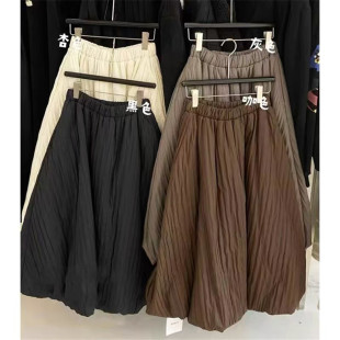 2025秋季 显瘦中长裙高腰欧货质感遮肉A字裙965 纯色加棉花苞裙时尚