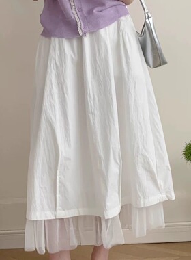 2025春季白色黑色下摆纱棉质A字裙潮流时尚宽松欧货半身裙裙子352