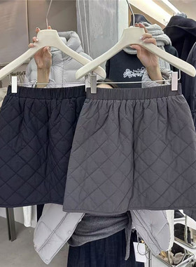 2025冬季黑色深灰色夹棉口袋短裙时尚质感松紧腰防走光裙子潮0100