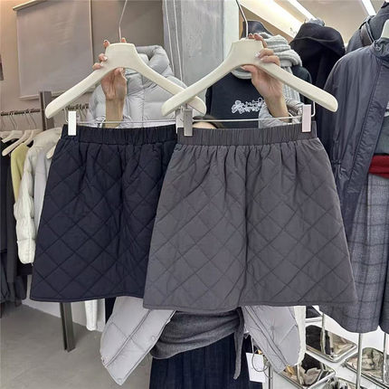 2025冬季黑色深灰色夹棉口袋短裙时尚质感松紧腰防走光裙子潮0100
