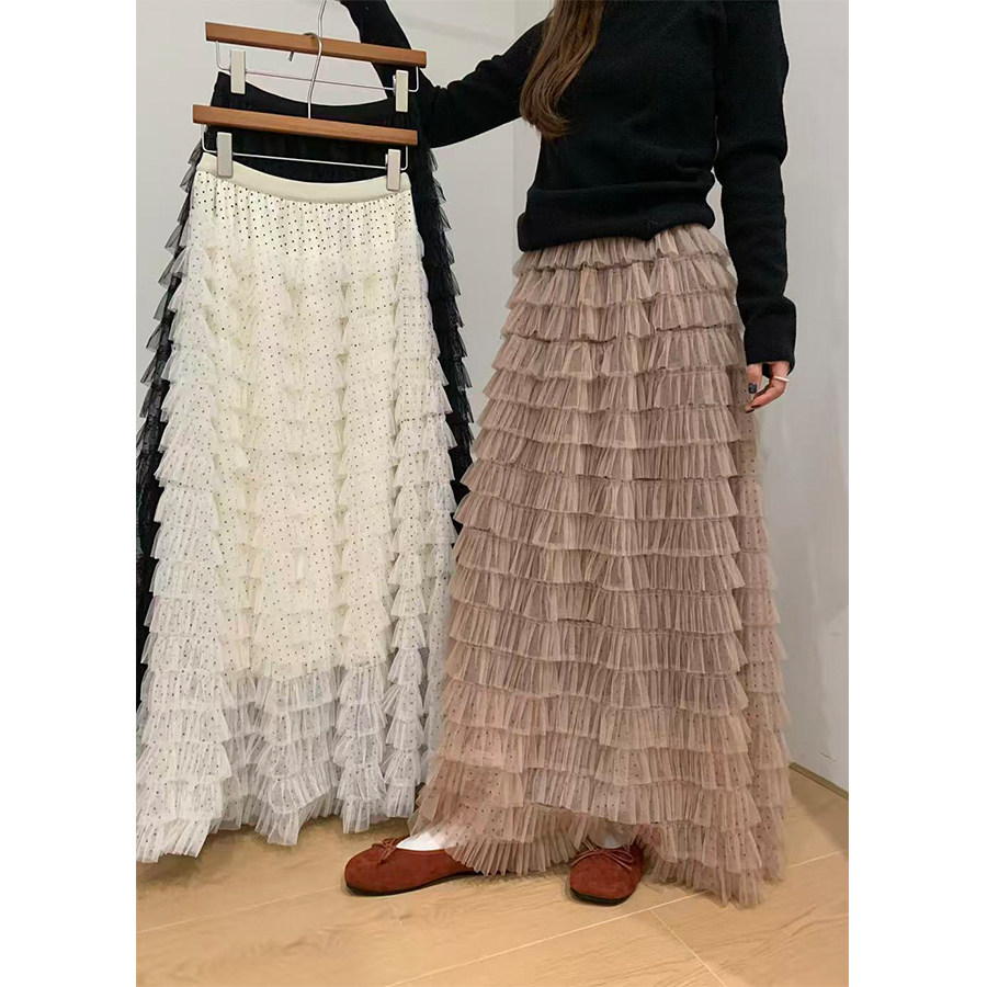 2025冬季波点纱A字裙中长裙潮流欧货质感百搭显瘦高腰裙子韩0150,女装/女士精品,半身裙,淘宝优惠券,粉丝福利购,淘宝优惠卷