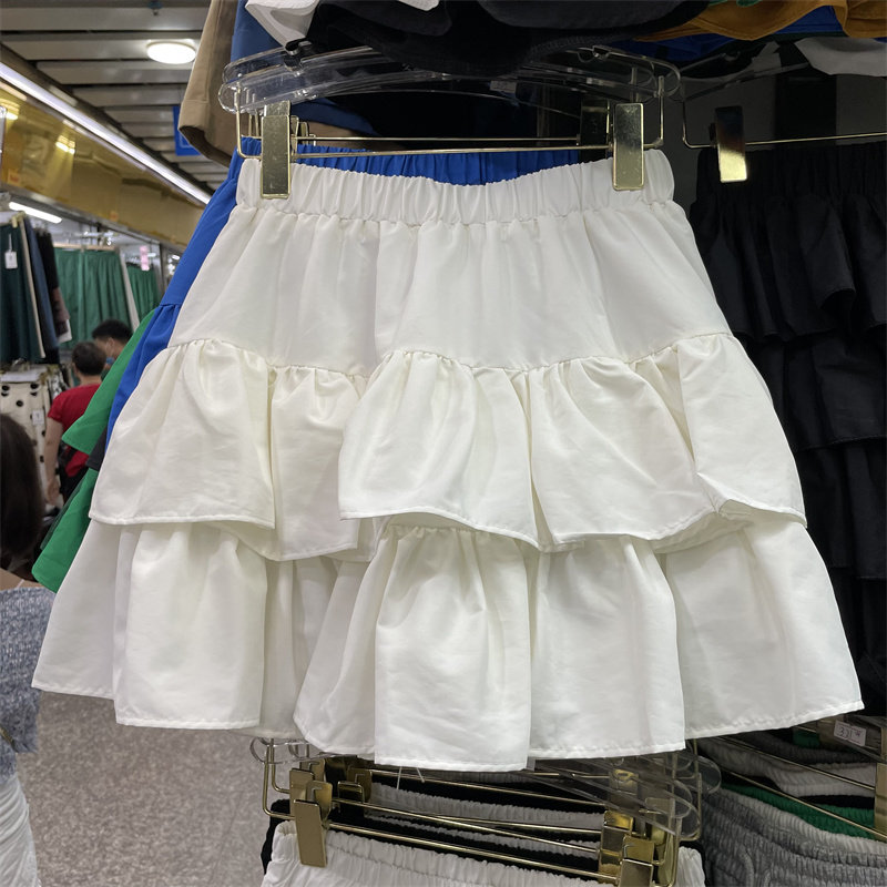 2025新款蓬蓬裙短裙纯色高腰半身裙荷叶边A字裙百搭显瘦遮肉休闲