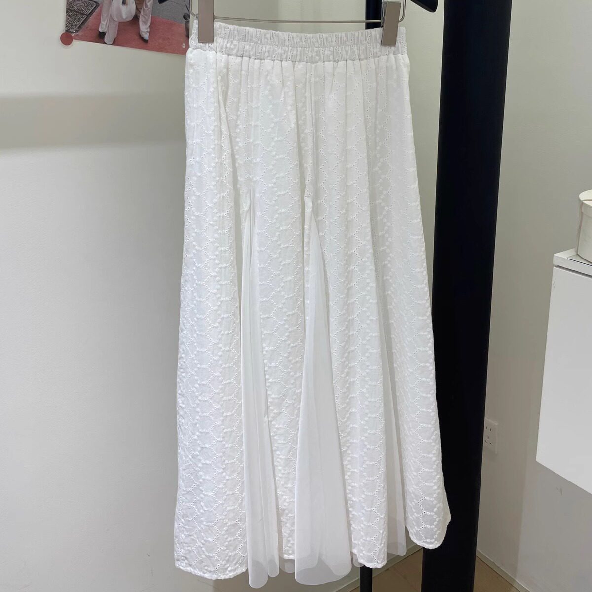 2025春季白色蕾丝拼接纱A字裙半身裙潮流时尚松紧腰欧货宽松潮37#