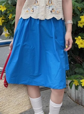 2025夏季蓝色白色黑色五分裙时尚显瘦松紧腰质感裙子遮肉潮流644