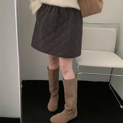 2025冬季黑色灰色夹棉短裙时尚质感遮肉高腰裙子防走光潮流韩0100