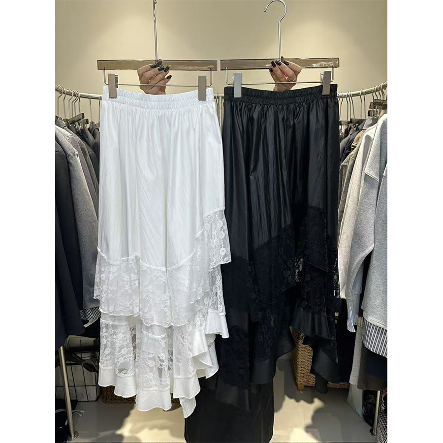 2025春季黑色白色不规则A字裙半身裙裙子女时尚显瘦遮肉百搭潮263