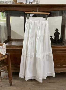 2025春季白色花边荷叶边A字裙中长裙质感欧货显瘦小白裙高腰韩131