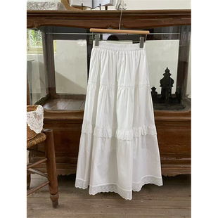 白色花边荷叶边A字裙中长裙质感欧货显瘦小白裙高腰韩131 2025春季