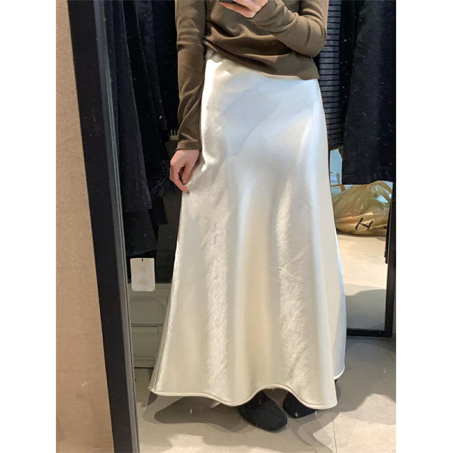 醋酸缎面半身裙女冬季新款高级感钻石纹气质高腰修身鱼尾包臀长裙