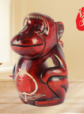 桃木雕刻生肖属相猴子储蓄罐家居卧室装饰品桌面摆件创意生日礼物