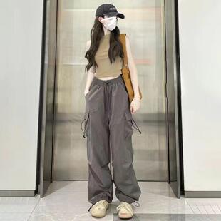 美式hiphop工装裤子男女夏季薄款宽松显瘦复古街舞束脚休闲运动裤
