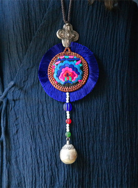 民族风手工老绣片项链花色饰品