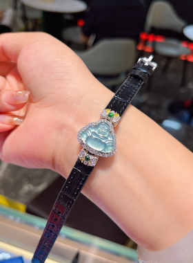 新款925银镶翡翠佛公复古手表皮带手绳