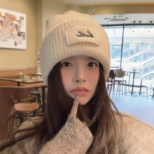 韩国双层针织毛线帽子女款2026新款冬季贴标白色护耳冷帽男款